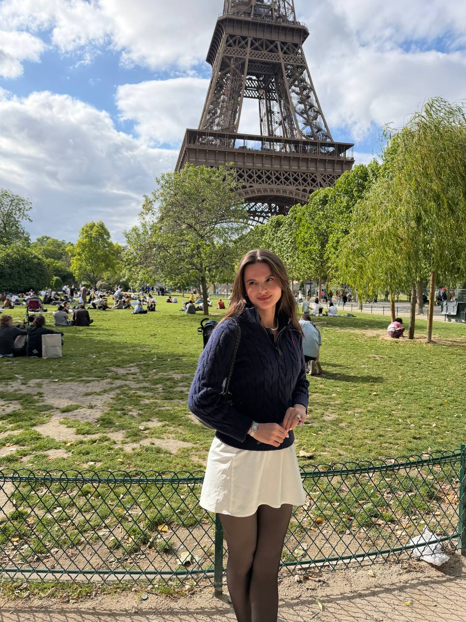 Maria in Paris with the Eiffel Tower